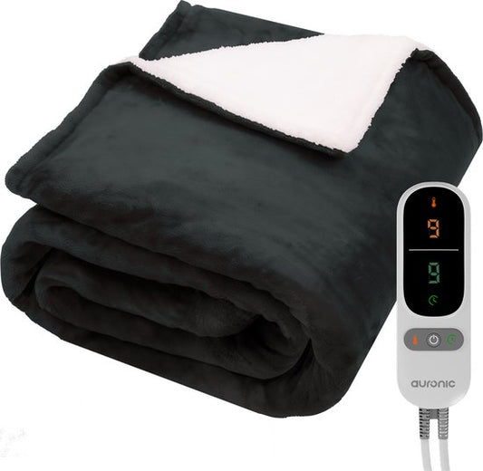 Auronic Elektrische Deken - Warmtedeken - Sherpa Fleece - 9 Hitte en Timerstanden - Bovendeken - 200x180 - 2 persoons - Antraciet