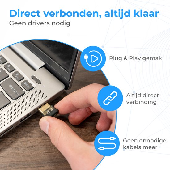 Nuvance Bluetooth-adapter - 5.3 - Bluetooth-ontvanger - USB - Bluetooth-dongle PC - Geschikt voor Windows 11/10/8/7
