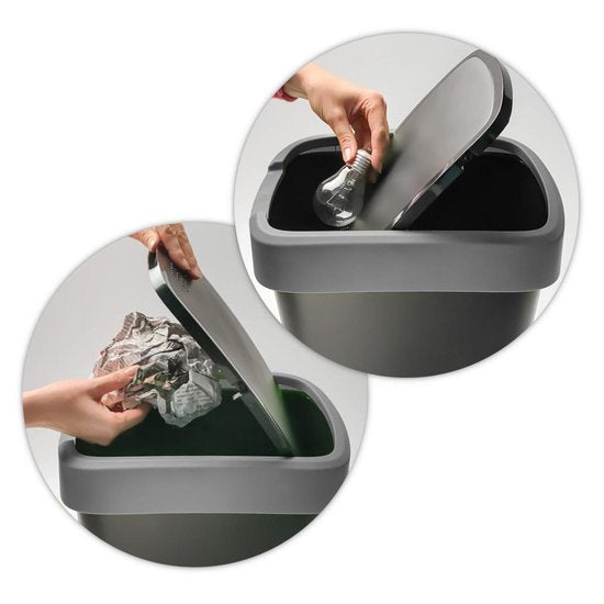 Rotho Twist Prullenbak- 50L - 60,2cm - Met Kanteldeksel - Zilver/Zwart