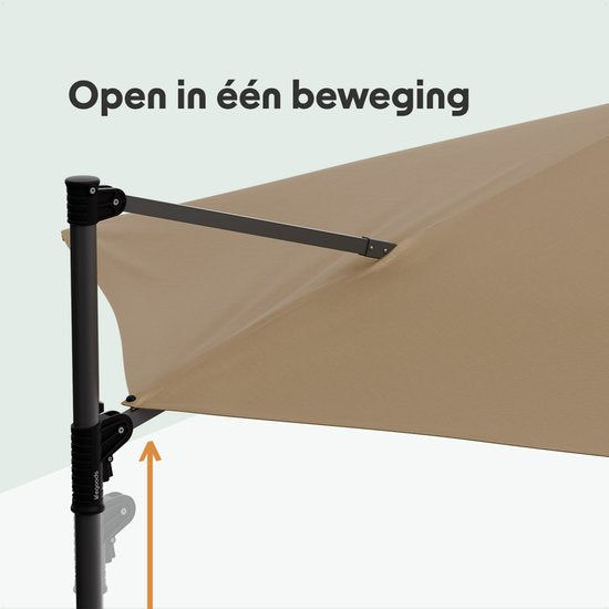 LifeGoods Parasol - Ø300 cm - 30° Kantelbaar - One-push Systeem - Waterdicht - met Hoes - Taupe
