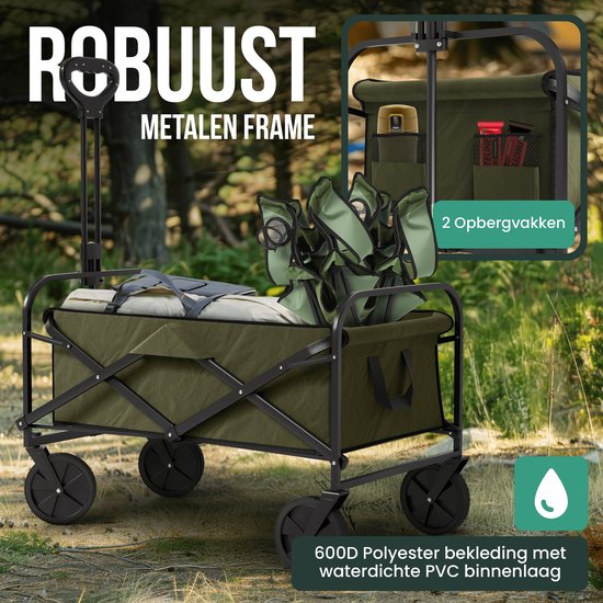 Avalo Bolderkar Opvouwbaar - Tot 110KG draagvermogen - 120L - 91x51x103 CM - 360º Wielen - Bolderwagen / Bolderkarren / Strandkar / Trekkar / Plooibare Bolderkar - Voor Strand - Groen