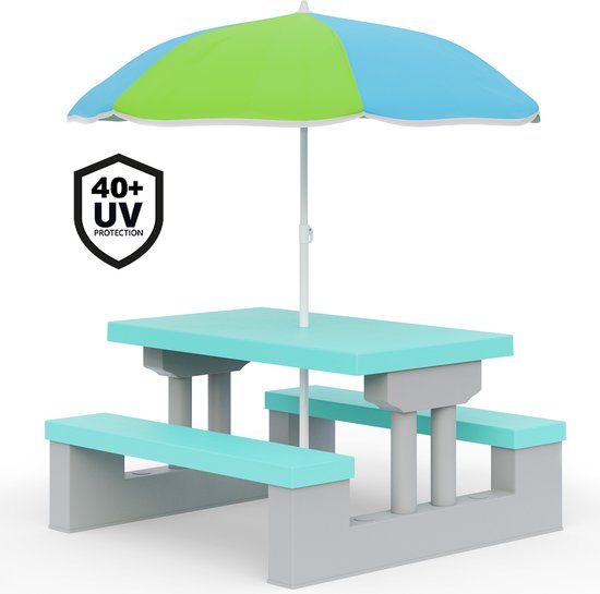 Spielwerk Kinder Tuinset – Incl. Parasol UV-bescherming - Mint/ Grijs - 135x67 cm