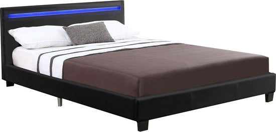 Gestoffeerd bed Verona - 120 x 200 cm - Zwart - LED Verlichting