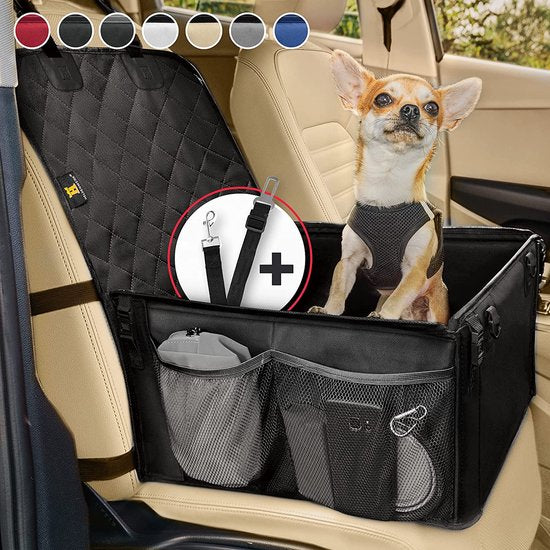 Hondenautostoeltje voor kleine en middelgrote honden incl. veiligheidsgordel - auto hondenstoel waterdicht en stabiel voor achterbank en voorstoel - hondenautostoel, hond passagiersstoel, autostoel voor honden