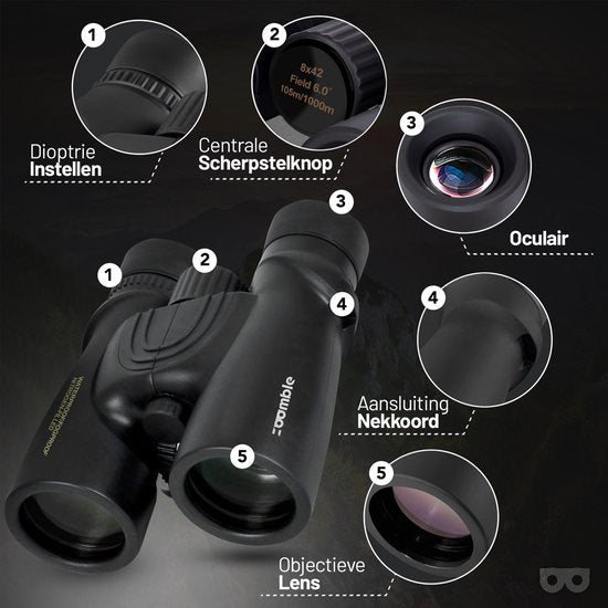Zoomble® Verrekijker PRO 8x42 met Draagtas - Incl. E-Book Vogelspotten - Bak-4 HD Lens - Geschikt voor Vogelaars, Outdoor & Hiking - Volwassene - Verkijker