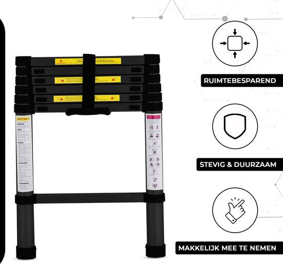 Outbee Telescopische Ladder - Telescopische Vouwladder - 2,6m Werkhoogte - Aluminium - Zwart