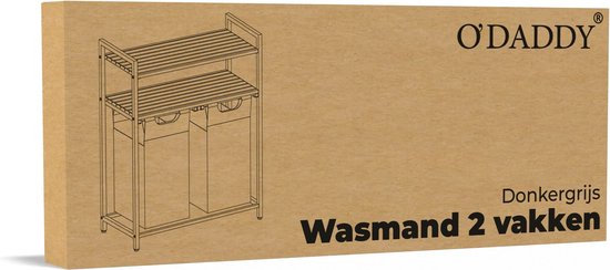O'DADDY® Wasmand met 2 Vakken & 2 Planken - 76 Liter - Wassorteerder Uitschuifbaar - Was Organizer - Laundry Basket - Wasbox - Wasmanden - Dubbele Wasmand - Zwart/Bruin