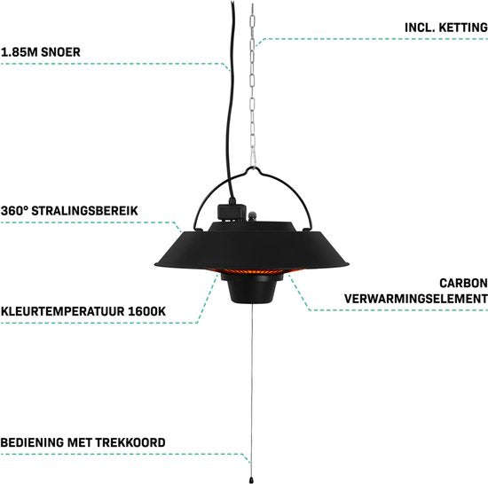 VONROC Sfeervolle terrasverwarmer – Heater Ustica – Infrarood – 1500W - Hoog rendement – Carbonfiberlamp