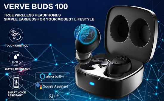Motorola Oortjes VerveBuds 100 - Draadloos - met Microfoon - Zwart