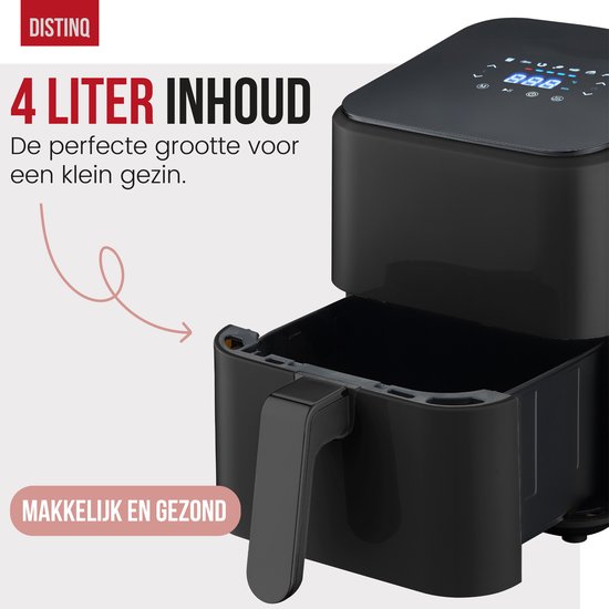 DistinQ Heteluchtfriteuse compact - Airfryer - 4 liter inhoud - Digitaal display - Zwart