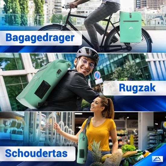 Nextcover 3in1 Fietstas Enkel voor Bagagedrager [PVC vrij] | Waterdichte Fietstas, Rugzak en Schoudertas 25L | Ideaal voor Laptop en Wekelijkse Aankopen | Fiets Tas Enkele | Fietstassen