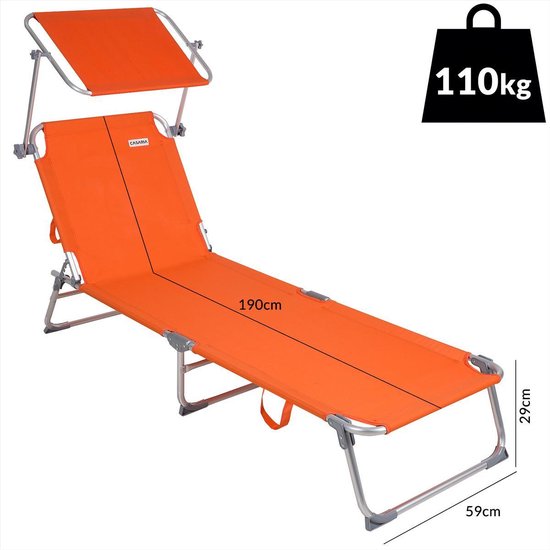 Casaria Ligstoel Ibiza – met Zonnedak - 190x59x29 cm – Oranje