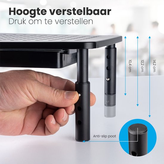 Auronic Monitor Standaard - Monitor Verhoger - Beeldscherm Verhoger - 2 Stuks - Verstelbaar - 37 x 23,5 x 10 cm - Metaal - Zwart