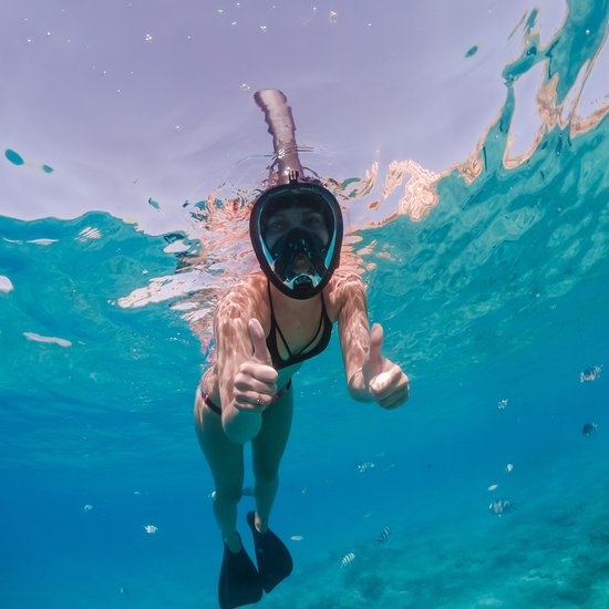 Travelhawk Snorkelmasker - Volwassenen L/XL - Snorkelset Zwart - Full Face Duikmasker - Duikbril met Snorkel - Snorkelen en duiken