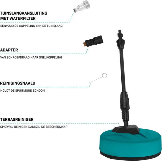 VONROC Hogedrukreiniger V24-2 - 2400W – 180 bar - Incl. terrasreiniger, schuimsproeier en accessoires