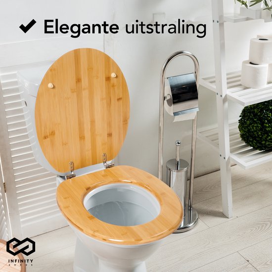 Infinity Goods Bamboe WC Bril Emmy - Toiletbril Met Deksel - RVS Scharnieren - Inclusief Bevestigingsmateriaal
