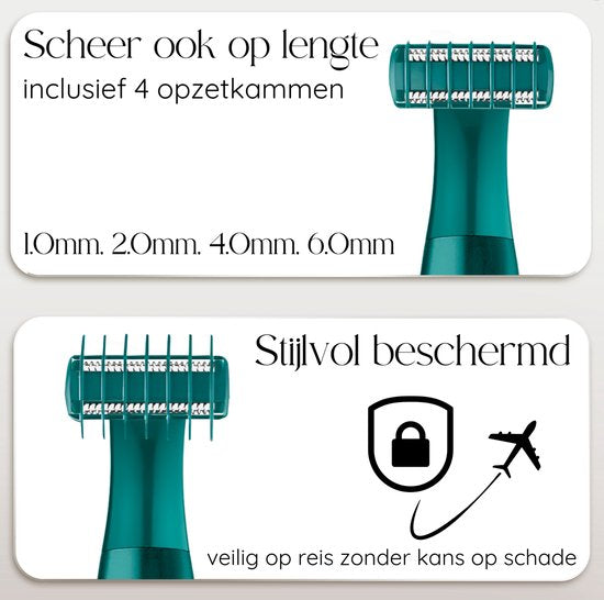 Sansbeauté - 4-in-1 Bikinitrimmer & Ladyshave - Compact - Classic Green ABS - Voor Gezicht, Benen & Bikinilijn - Draadloos & Oplaadbaar - Pijnloze Ontharing
