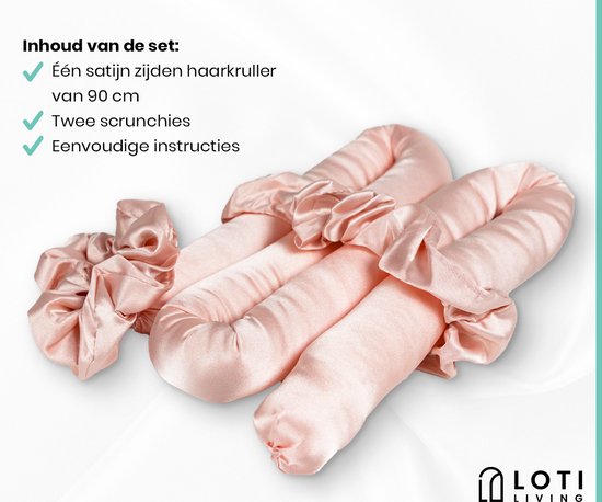 Loti Living Heatless Curls Set – Roze – Hittevrije Krullen zonder Beschadiging – Haarrollers – Haarkruller – Krullen zonder hitte – Inclusief 2 Scrunchies