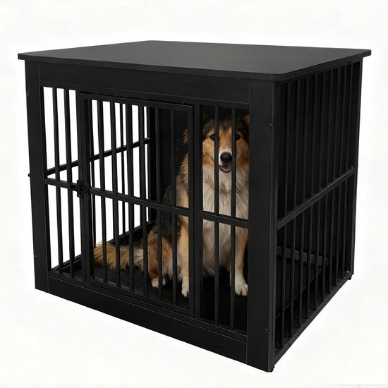 Hondenhok - Hondenbench - bench voor kleine en middelgrote honden - hondenkooi - voor binnen - inclusief hygiënische bak voor in het hok - 80.5 cm x 59 cm x 70 cm