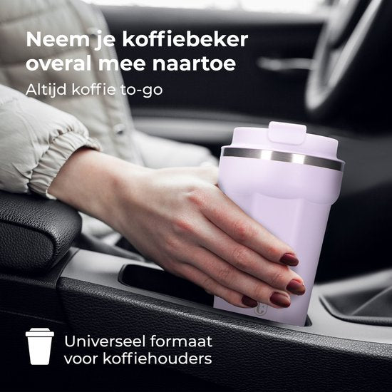 Castagnola Thermosbeker - Koffiebeker To Go - Travel Mug voor Koffie en Thee - Theebeker - 380 ML - RVS - Lichtpaars - Octagon