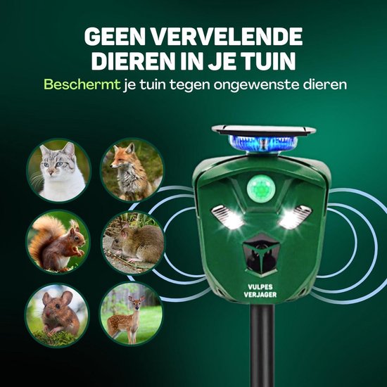 Vulpes Goods® Verjager - Ultrasone Kattenverjager op zonne-energie - Kattenschrik - Marterverjager - Dierenverjager - Waterdicht & 360° bescherming - Afweermiddel voor Ongedierte - PRO versie