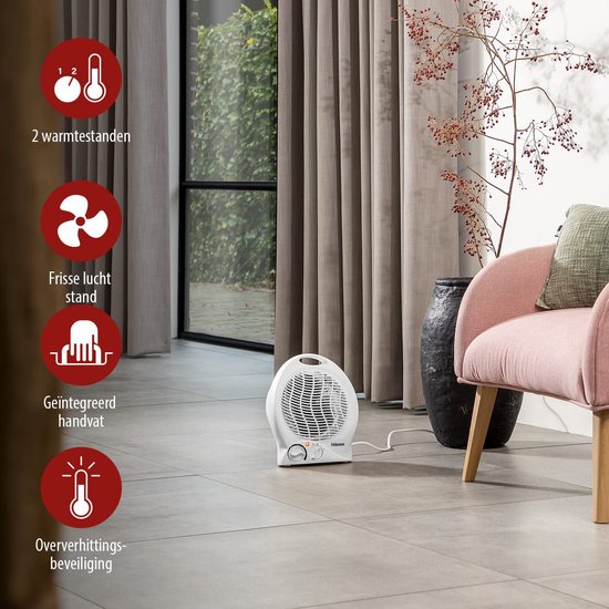 Elektrische Kachel Tristar KA‑5039 – 2 Warmtestanden – Compacte Ventilatorkachel – Campingkachel – Verwarmingsbereik tot 25 m² – 2000W – Wit