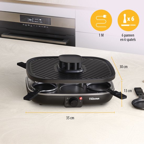 Tristar Gourmetset - RA-2760 Clean Air - Ingebouwde afzuiging - 1100W - Bakplaat 6 personen - Zwart
