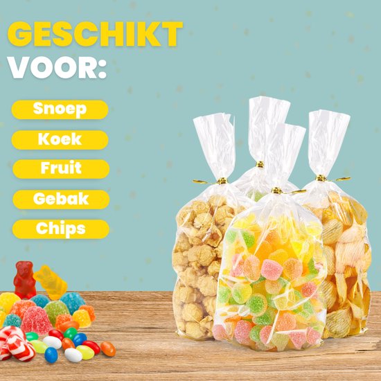 Feestio Uitdeelzakjes 25 x 15 cm - 200 Stuks - Snoepzakjes - Traktatie Zakjes Kinderfeestje - Cellofaanzakjes Transparant - Cadeauzakjes - Snoepzak