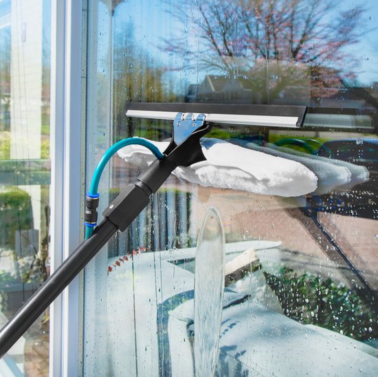 VONROC Telescopische wasborstel – 6,50m - Incl. Borstelkop, raamreiniger, waterslang en zeepdispenser