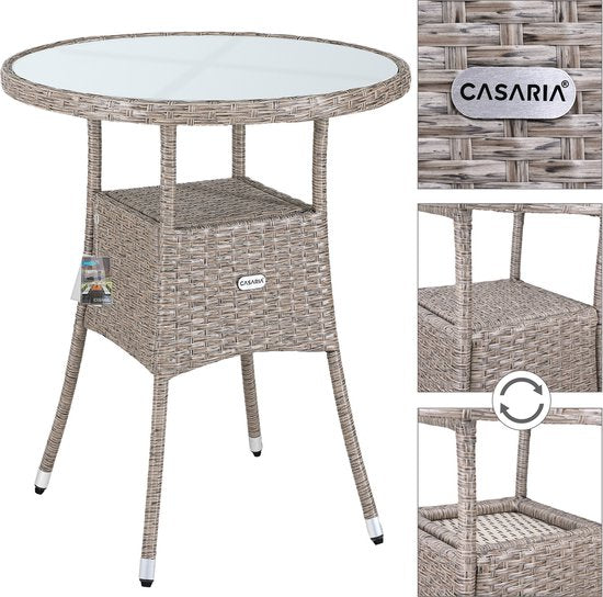 Casaria Bijzettafel - Rond 60cm Weerbestendig Polyrattan - Grijs Beige