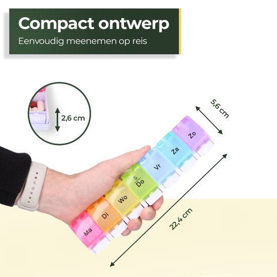 Gandria Pillendoos 7 Dagen - Pillendoosje - Pillesdoosjes met 7 Compartimenten - Medicijndoos met Stevige Sluiting - Grote vakken - Verschillende kleuren