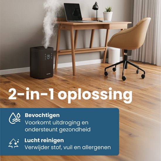 Auronic Luchtbevochtiger - 4 l Capaciteit - Aromatherapie - Nachtmodus - BPA-vrij & Fluisterstil - 360 Graden Mondstuk - Kunststof - Zwart