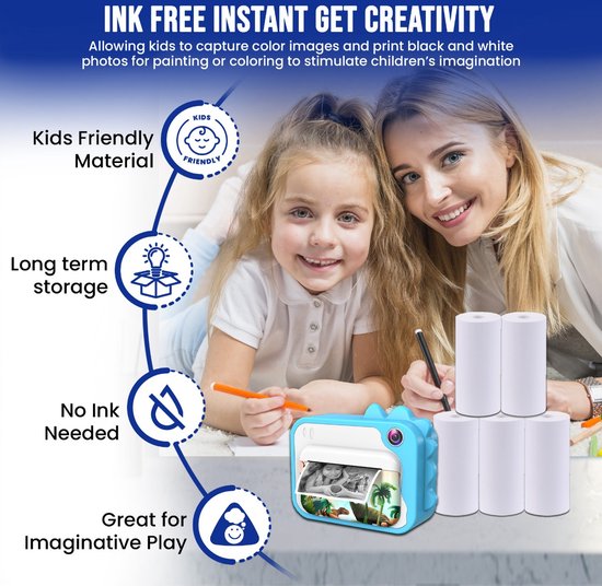 K&L Instant print camera Pack 5 Printrollen - Navulverpakking - kindercamera - instant print