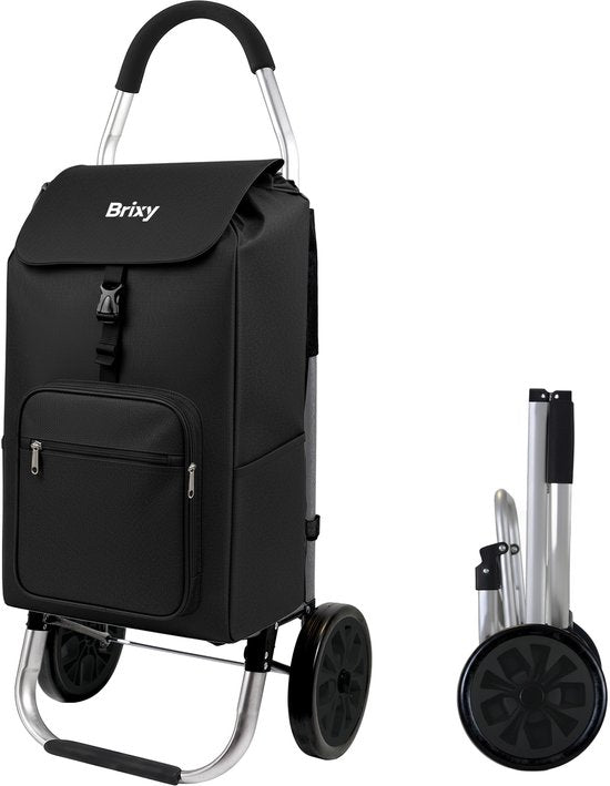 Brixy Boodschappentrolley - Opvouwbaar - Met Wielen - Afneembare Boodschappentas - Boodschappenwagen - Zwart