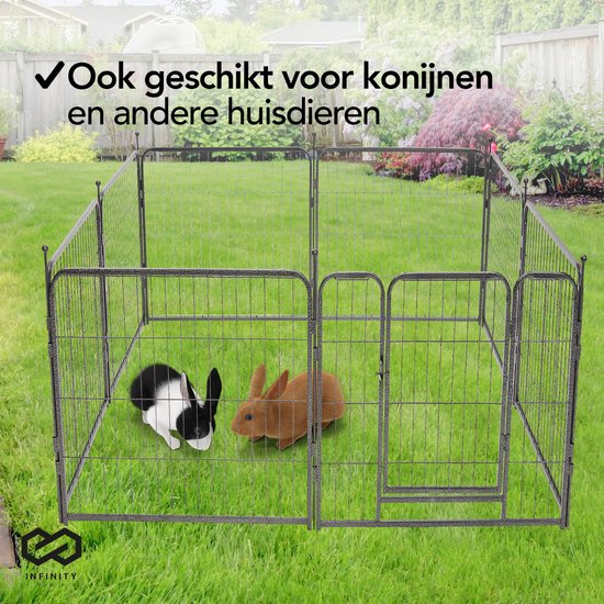 Infinity Goods Hondenren - Puppyren - 8 Panelen - 100 x 80 CM - Opvouwbaar - Met Deur - Staal - Zwart