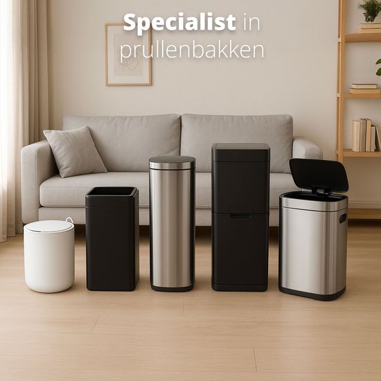 FlinQ Senzaro - 60L Prullenbak Afvalscheiding - Vuilnisbak - Afvalscheidingsprullenbak - Afvalemmer - Bewegingssensor - Stainless