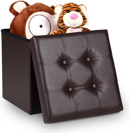 Casaria Poef met Opbergruimte - 40x40x40cm 40L Kunstleer – Bruin