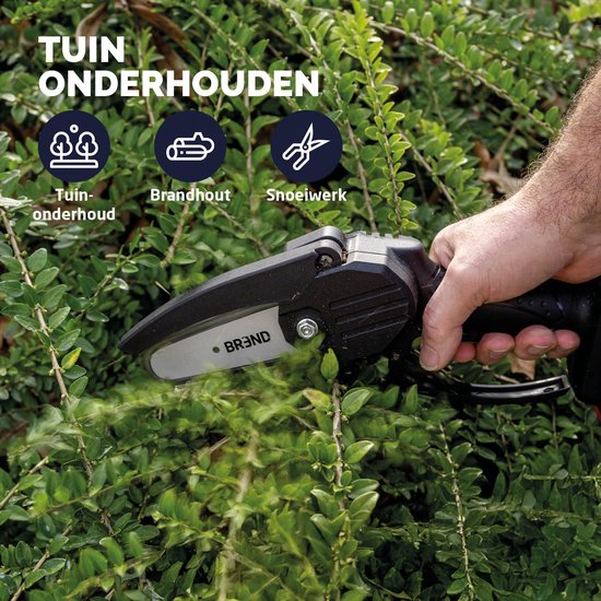 BREND BR-2236 Elektrische Mini Kettingzaag met Accu en Opbergkoffer – Draadloze Snoeizaag voor Takken en Stammen – 20 Min Zaagtijd – Zwart