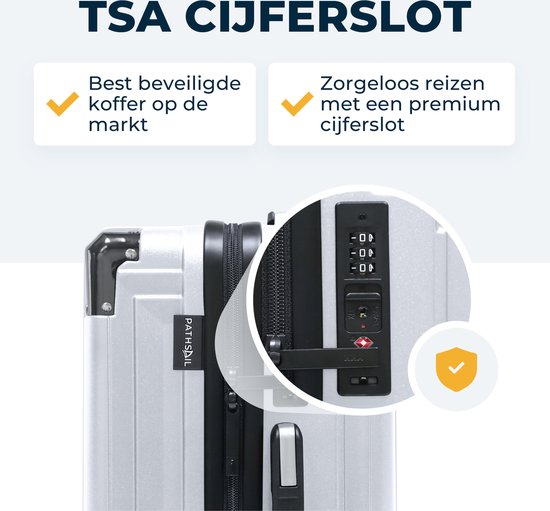 Pathsail® Handbagage Koffer 40L x 55CM - ABS - Lichtgewicht Trolley - Incl. TSA slot & Spinner wielen - Silver