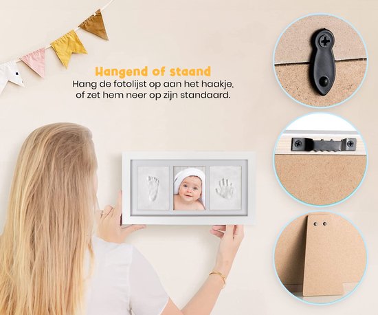 Frummel Fotolijst Baby (33 x 18 cm) - Klei Afdruk (Gipsafdruk baby) - Beter dan gips afdruk - Hand Voet Afdruk - Kraamcadeau Meisje / Kraamcadeau Jongen - Kerstcadeau