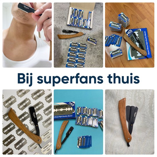 Barbiersmes met 200 Scheermesjes - Klassiek Open Scheermes - Barber Mes - Shavette - Straight Razor - Klapmes - Nekmes - Kappersmes