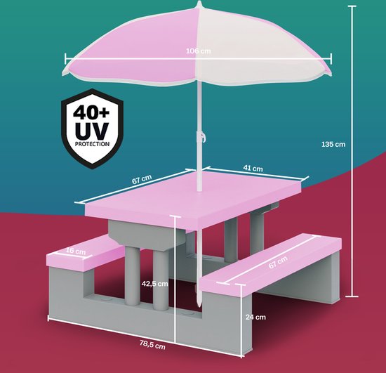 Spielwerk Kinder Tuinset – Incl. Parasol UV-bescherming - Roze Grijs
