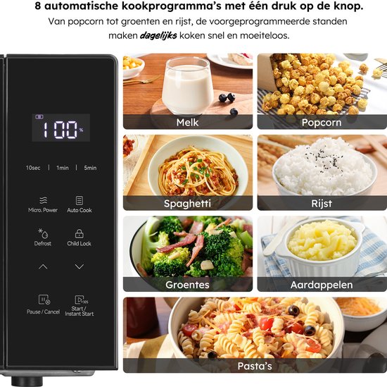 Saaf Magnetron - 20L - Touchscreen - 8 Programma's - Ontdooi Functie - Microgolfoven - Microwave - 700W - Zwart - Saaf