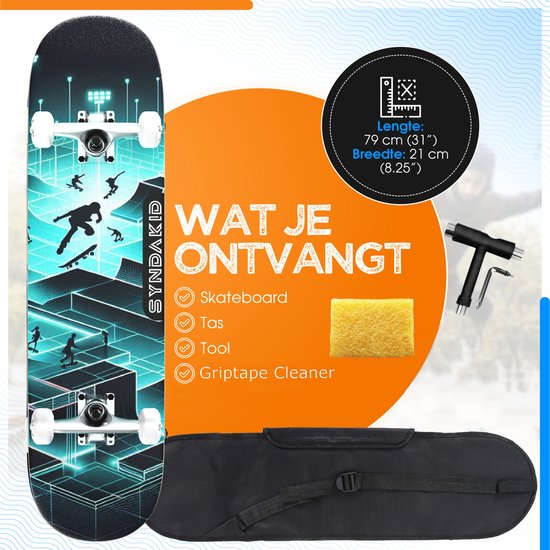 SYNDAKID® Skateboard - met Accessoires - 8" - Esdoorn Hout - ABEC-7 - Jongens - Meisjes - Kinderen - Volwassenen - Kind
