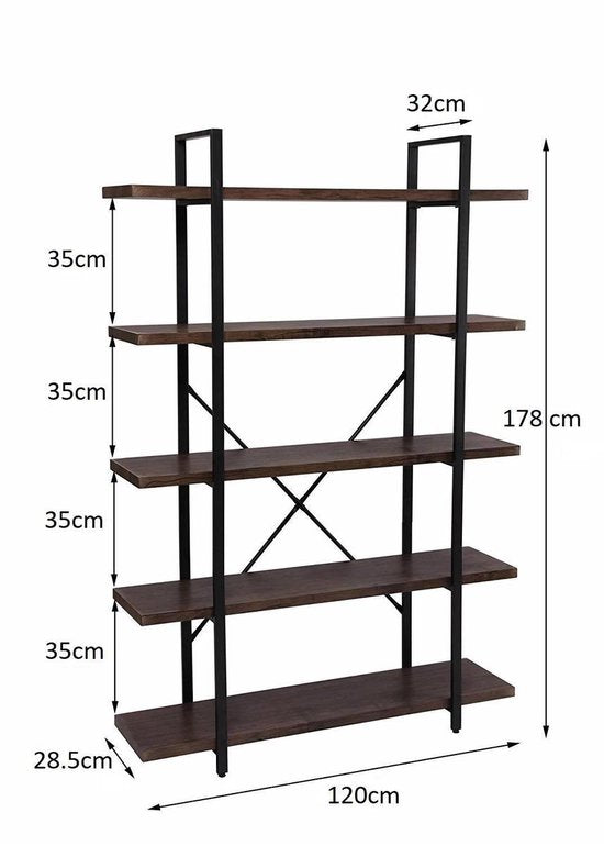 VDD Wandkast - industrieel - metaal/hout - zwart - 140x32x178 cm