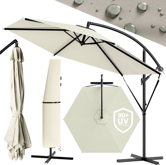 Zweefparasol Inklapbaar - Aluminium Ø330cm UV-bescherming 80+ - Beige
