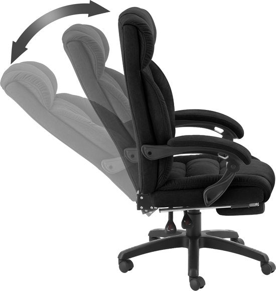 tectake® Luxe Bureaustoel - Ergonomische Directiestoel met Voetsteun en Hoofdsteun - Stoel voor Bureau of Kantoor met Dikke Veloursbekleding - Bureaustoelen voor Volwassenen - Soepel draaiend, met Wieltjes - Verstelbare Rugleuning en Hoogte - Zwart