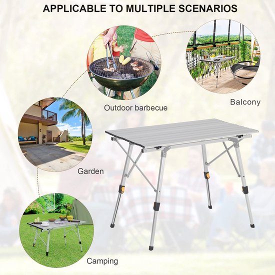 Rootz Campingtafel - Draagbaar Picknickbureau - Opvouwbaar Buitenoppervlak - Compacte Reisstandaard - Al Fresco Dineren - Campingmeubilair - Zilver - 90x52.2cm