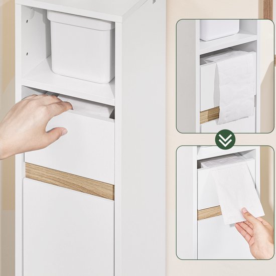 SoBuy BZR151-W Badkamermeubel voor smalle ruimtes, compacte opbergkast met verstelbare plank en lade, voor badkamer, toiletkast van hout, wit, 20 x 20 x 96 cm