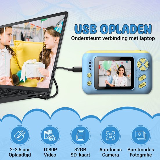 K&L Digitale Kindercamera Kids - Kinder vlog camera - Kindercamera's Digitaal - Fototoestel Kinderen - Kinderfototoestel - Blauw